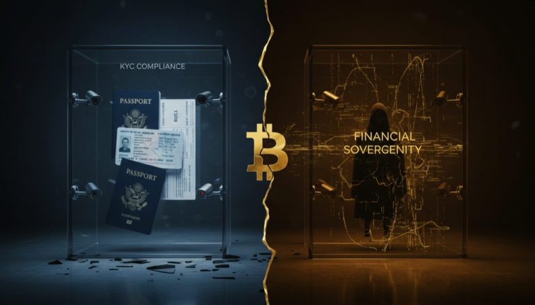 Visual representation of KYC versus non-KYC Bitcoin privacy paradox