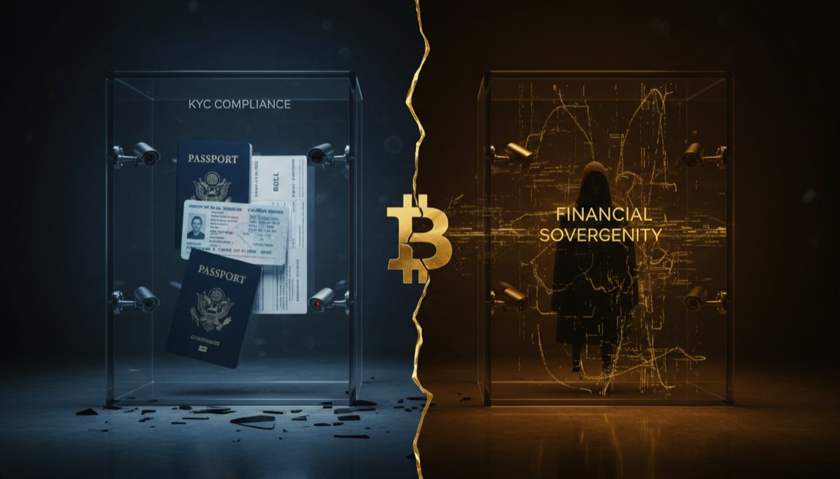 Visual representation of KYC versus non-KYC Bitcoin privacy paradox