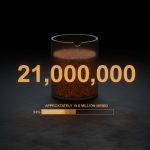 The number 21 million displayed prominently representing Bitcoin fixed supply cap