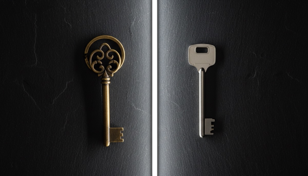Seed phrase versus private key comparison showing master key and individual key concept