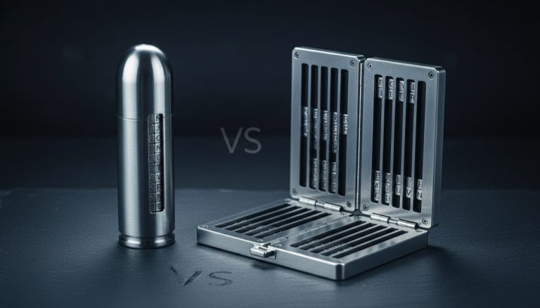 Cryptosteel Capsule vs Billfodl comparison - stainless steel seed phrase backup devices side by side