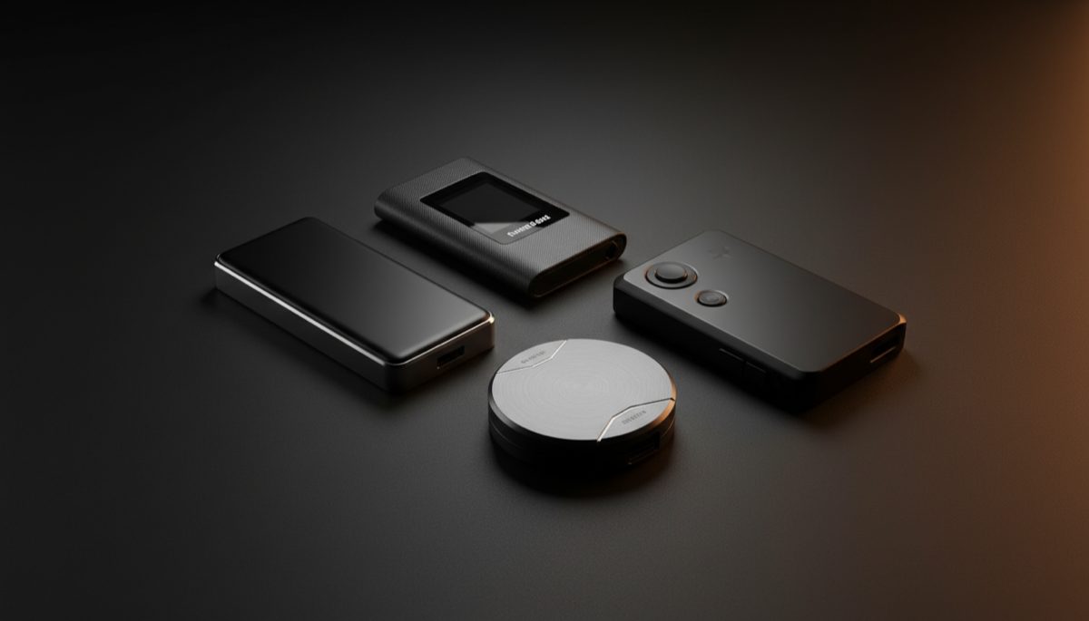 Collection of hardware wallet devices arranged on dark surface - buying guide comparison