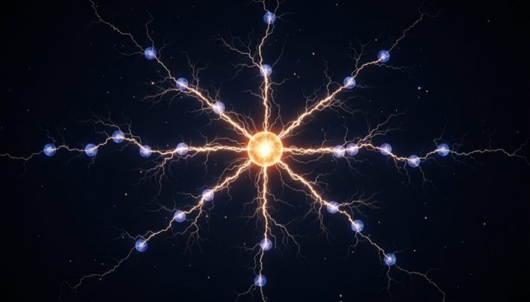 Lightning Network node visualization with central hub and electric connections to surrounding nodes