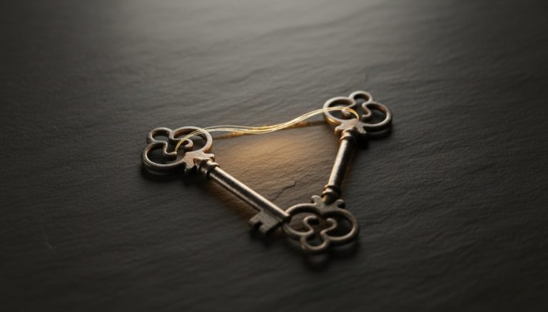 Three ornate keys in triangular formation symbolizing 2-of-3 multisig security