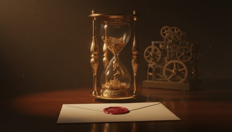 Bitcoin seed phrase inheritance planning - hourglass with keys symbolizing dead mans switch timelock mechanism