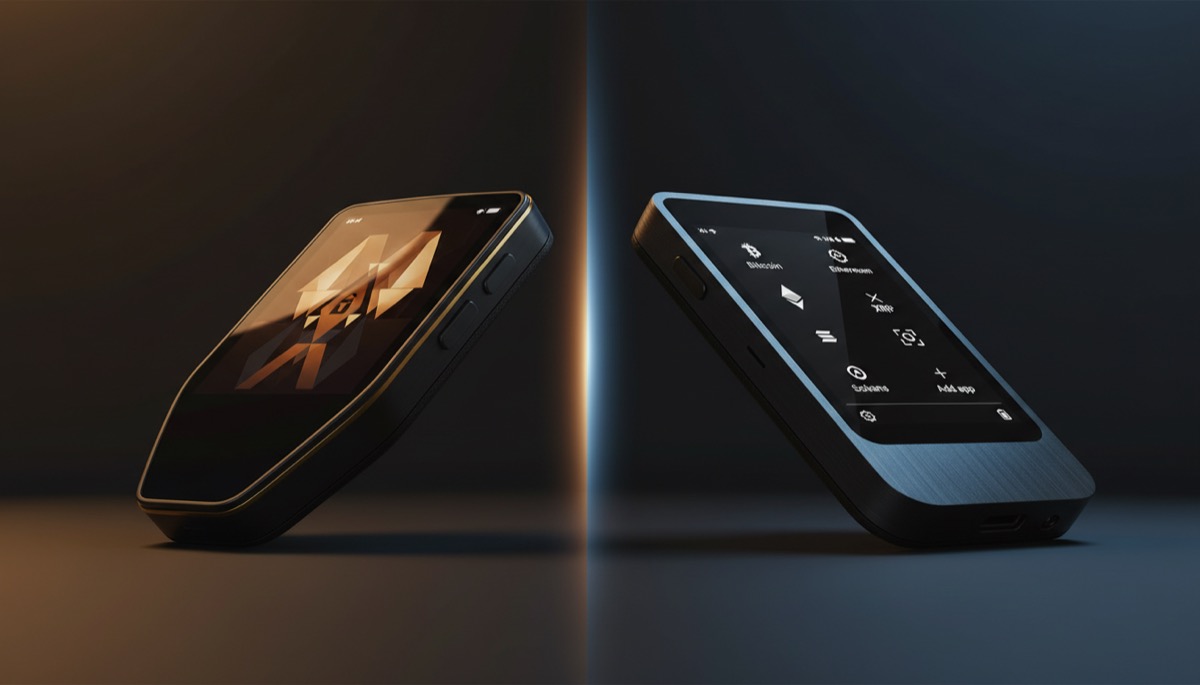 Trezor vs Ledger hardware wallet comparison 2026 - two devices face to face on dark background