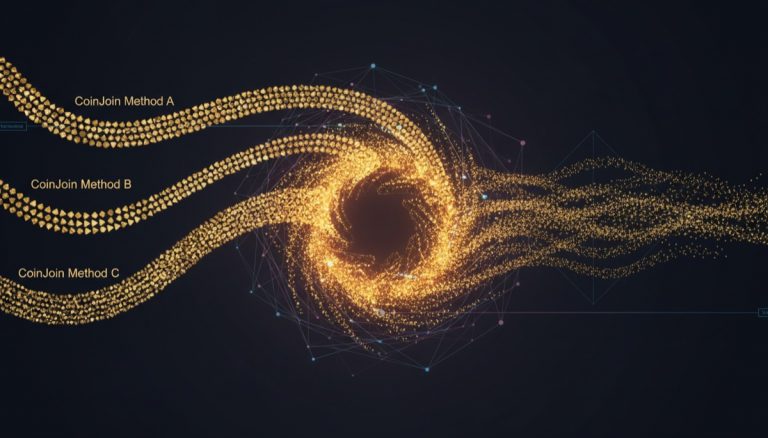 Bitcoin CoinJoin methods comparison - Whirlpool JoinMarket WabiSabi transaction mixing visualization