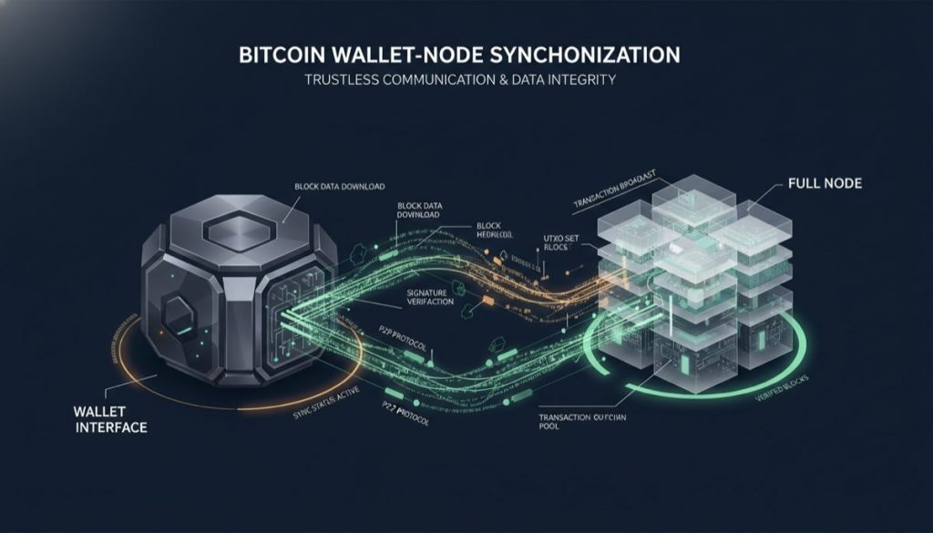 Bitcoin wallet and node synchronization process visualization