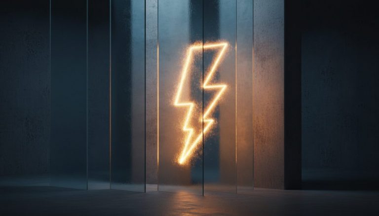 Lightning bolt symbol constrained behind barriers representing regulatory challenges